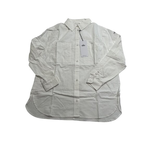 ALO Yoga Cotton Real Deal Button Up Long Sleeve in White - Picture 1 of 5